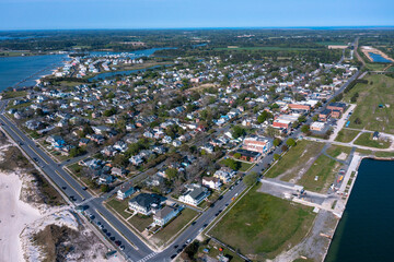 Aerial view of the town of Cape Charles Virginia looking Northeast from the Chesapeake Bay