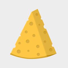 Triangular piece of cheese in flat style. Vector image.