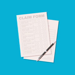 Claim form icon. Sheet of paper and pen.