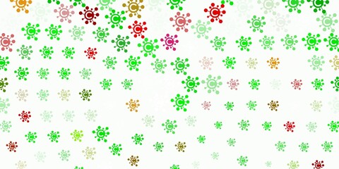 Light Green, Red vector backdrop with virus symbols.
