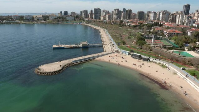 Aerial view of park in Caddebostan district on the Marmara Sea coast of the Asian side of Istanbul, Turkey.