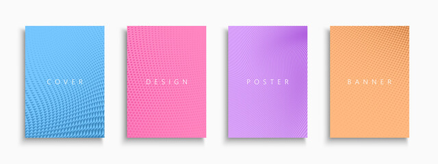 Fototapeta premium Collection of colorful minimalistic covers, templates, backgrounds, placards, brochures, banners, flyers and etc. Abstract halftone striped and dotted posters. Fashion colors - trendy design