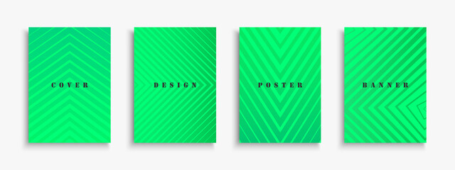 Collection of bright green covers, templates, backgrounds, placards, brochures, banners, flyers and etc. Abstract halftone striped posters. Vibrant color - trendy design