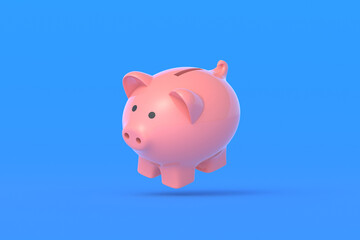 Levitating piggy bank on blue background. 3d render