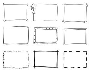 Cute doodle frames set hand drawn lines collection. For school, office, happy birthday collection.
