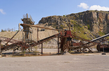 Abandoned rock quarry equipment at Crich, Derbyshire, UK