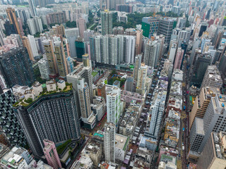Top view of Hong Kong city, busy street