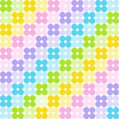 Cute Daisy Flower Element Pastel Rainbow Diagonal Gingham Checkered Tartan Plaid Scott Pattern Flat Cartoon Vector Seamless Pattern Print Background Fashion Fabric Picnic Mat Scarf Paper Illustration