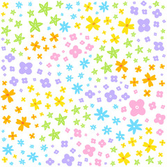 Fototapeta na wymiar Cute Daisy Star Flowers Garden Plant Botanical Rainbow Colorful Confetti Various Styles Flat Cartoon Vector Seamless Pattern Print Background Fashion Fabric Picnic Mat Scarf Paper Illustration