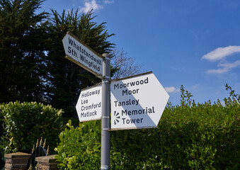 Derbyshire village names on a sign post