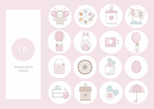 Highlight covers backgrounds. Icons of spring items