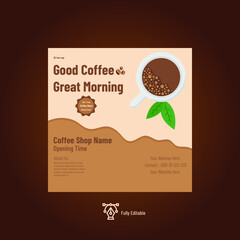coffee shop promotional social media post template design with hand drawn flat illustrations