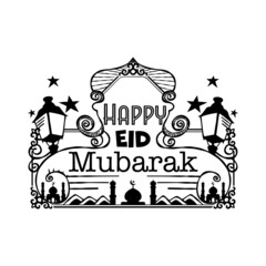 Fototapeta premium Happy eid mubarak hand drawing