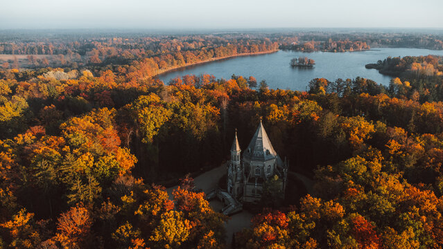 Aerial view of Schwarzenberg tomb in Trebon in Czech Republic