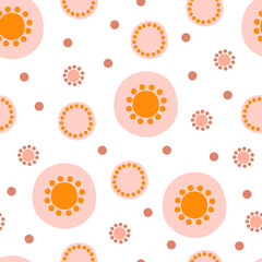 Seamless pattern with orange and pink abstract circles in pastel colors. Minimalistic illustration in flat style for fabric, wallpaper and textiles. Vector.