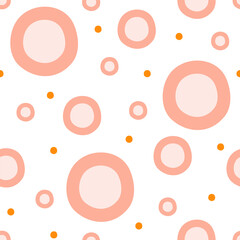 Seamless pattern with pink and orange abstract circles in pastel colors. Minimalistic illustration in flat style for fabric, wallpaper and textiles. Vector.