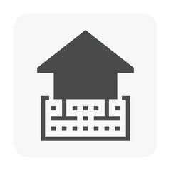 Home or house building and foundation or footing at cross section view vector icon. Shallow spread type. Include soil, column. Concrete structure at below, underground. Analysis by civil engineering.