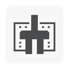Foundation or footing at cross section view vector icon. Shallow and spread type. Include house building, soil, column, pile. Concrete structure at below, underground. Analysis by civil engineering.
