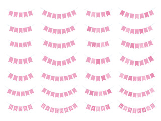 四角いガーランドのイラスト素材セット_ピンク