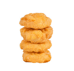 Stack of fried chicken nuggets isolated on white background.