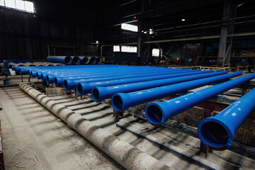 New cast iron pipes for pipeline construction in warehouse