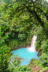 Fototapeta na wymiar La Fortuna, Costa Rica, Majestic blue waterfall Rio Celeste in Rio Celeste national park