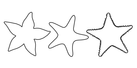 Set black outline starfish sign icon on white background. Vector clipart illustration