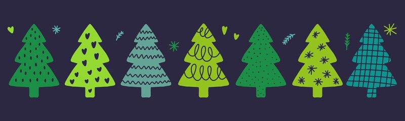 Fototapeta na wymiar Horizontal illustration with a collection of Christmas trees
