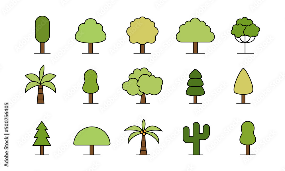 Poster set of tree vector icon design. simple colorful tree illustration