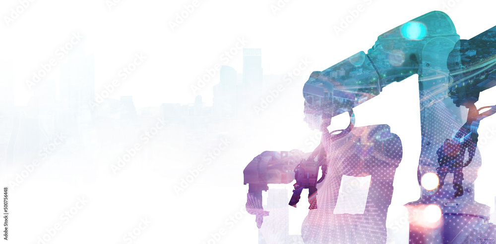 Aufkleber futuristic architecture engineering industry robot ai technology assistant development of modern cit