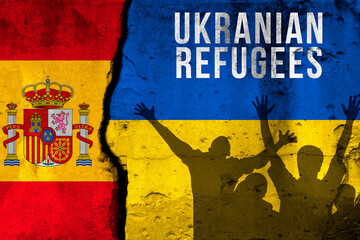 Ukrainian refugees to Spain. War and military conflict, Russia aggressor. Crisis, migration and...