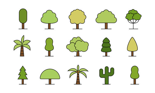 Set of tree vector icon design. simple colorful tree illustration