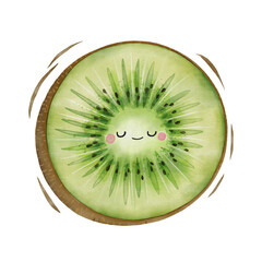 Watercolor cute kiwi cartoon character.