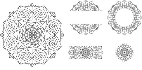 Ethnic Flower Mandalas. Vintage decorative elements. Oriental pattern, vector illustration. Islam, Arabic, Indian, turkish, pakistan, chinese, mystic, ottoman motifs. Coloring book page mandala