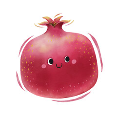 Watercolor cute pomegranate cartoon character.