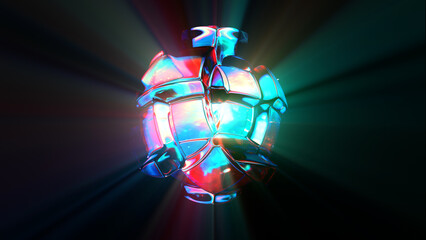 3d rendered abstract shape with detailed reflection and dispersion.