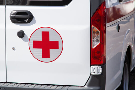 Syktyvkar, Russia - April 24, 2022: ambulance logo on the car. An ambulance is on call.