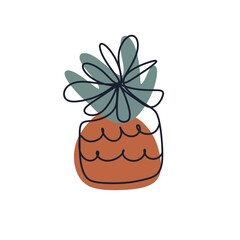 Pineapple tropical fruit in continuous line art drawing style