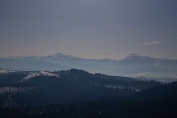 beautiful view of the Carpathian mountains in winter Ukraine