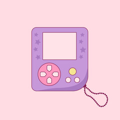 Purple retro portable pocket game of 90s with stars vector illustration.
