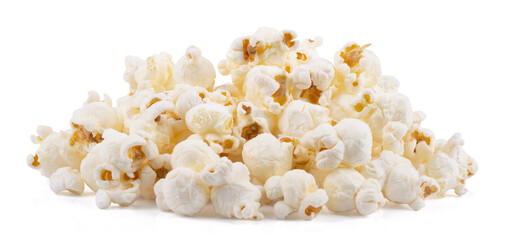 Heap of delicious popcorn, isolated on white background