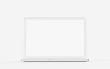 Laptop gray white object on backgrounds. Computer mockup business online minimal concept. 3D rendering.