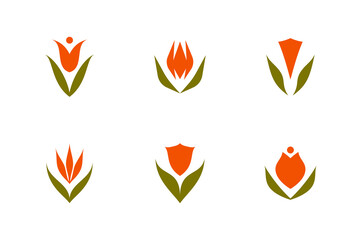 Fototapeta na wymiar Tulip vector logo mark template or icon. Set of elegant design elements with ornamental flowers