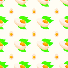 Seamless Pattern Abstract Elements Fast Food Omelette With Mint Vector Design Style Background Illustration Texture For Prints Textiles, Clothing, Gift Wrap, Wallpaper, Pastel