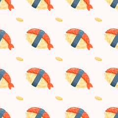 Seamless Pattern Abstract Elements Fast Food Sushi Vector Design Style Background Illustration Texture For Prints Textiles, Clothing, Gift Wrap, Wallpaper, Pastel