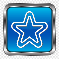Double star simple icon. Flat design. Metal, blue square button. Transparent grid.ai