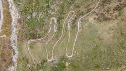 The view from the quadrocopter on the winding mountain road