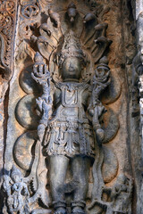 21 December 2021, Halebidu, Karnataka, India, Hoysaleswara Temple sculpture work, 12th-century Hindu temple dedicated to Shiva, It is the largest monument in Halebidu, the former Hoysala capital.