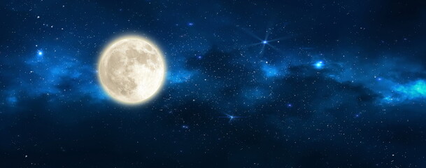 Naklejka na ściany i meble night starry sky moon moonlight nebula dark blue nature landscape weather forecast cosmic background 