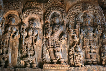 21 December 2021, Halebidu, Karnataka, India, Hoysaleswara Temple sculpture work, 12th-century Hindu temple dedicated to Shiva, It is the largest monument in Halebidu, the former Hoysala capital.